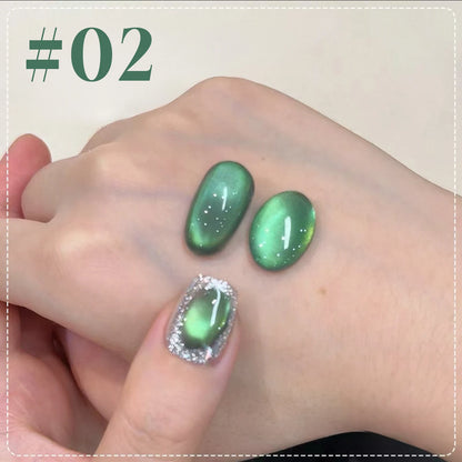 10ML 1-21PCS 2025 Autumn New Emerald Green Magnet Cat's Eye Gel Nail Polish Green Whitening Glass Bead Cat Eye Nail Polish