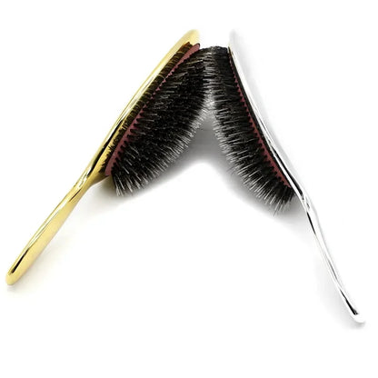 Premium Gold And Silver Boar Bristle Hair Brush Oval Paddle Anti Static Massage Comb For Hair Growth And Styling
