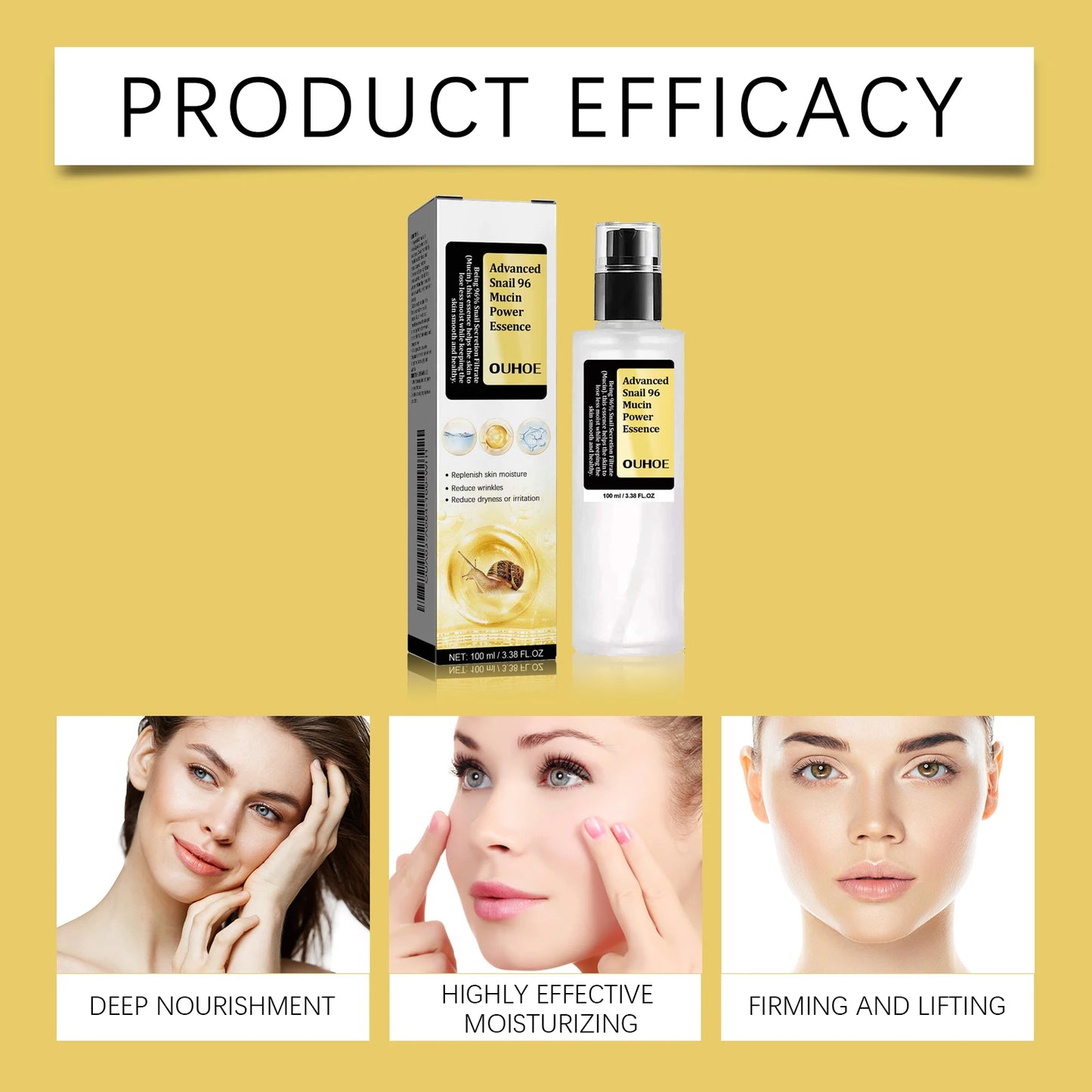 OUHOE Snail 96 Mucin Moisturizing Serum Deep Hydration Lock Winter Barrier Protection Gentle Care Nourishing Skin Quickly Absorb