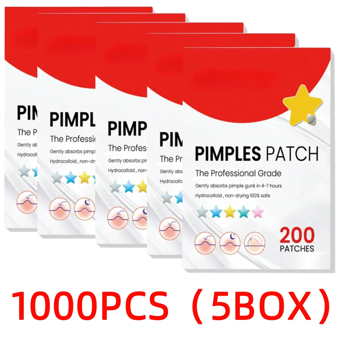 200PCS Star Facial Acne Patch Water Colloidal Acne Patch Multiple Sizes Absorbent Coverage Acne Patch, Gentle Skincare