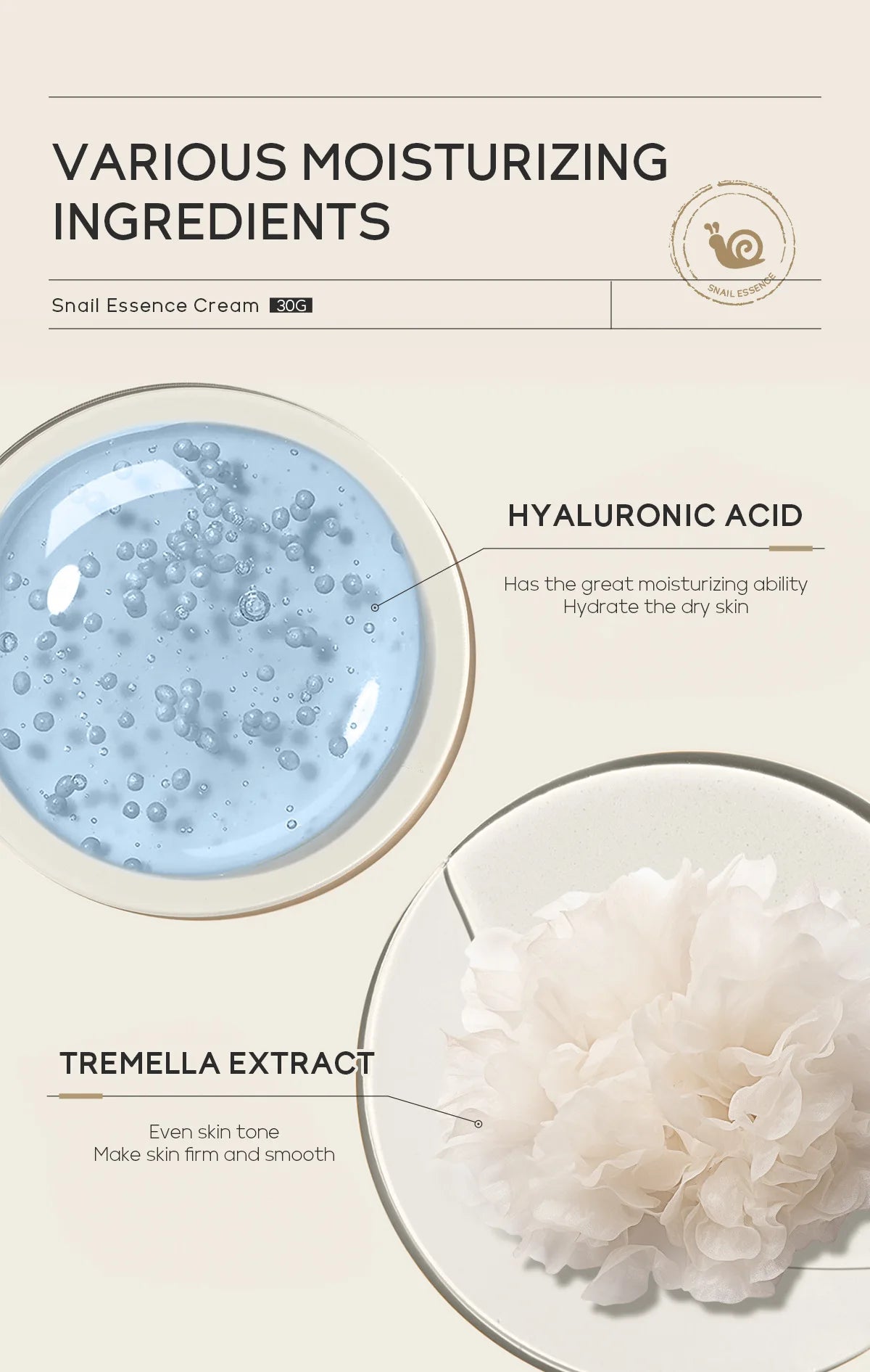 Snail Face Cream Beauty Products Anti-aging Essence Facial Wrinkles Remover Skincare Moisturizer 30g Snail Nourishing Cream