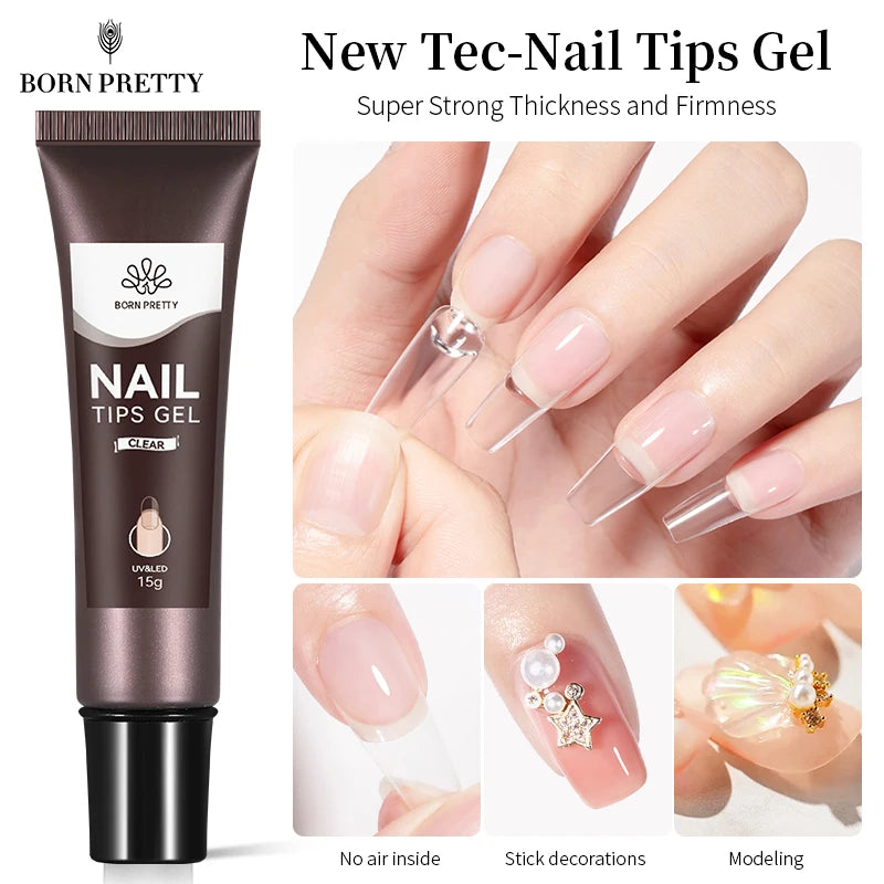 BORN PRETTY 15g Nail Tips Gel Nude Clear Transparent Nail Gel Soak Off UV LED Nail Art Gel Varnish Function Gel Nail Extension