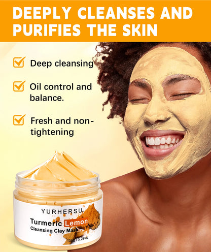 Turmeric and Lemon Deep Cleansing and Pore-Minimizing Clay Mask; Exfoliating and Brightening Clay Mask; Used for Skin Repair.