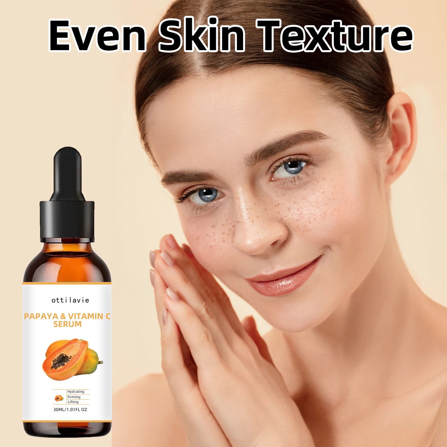 Ottilavie Papaya Vitamin C Essence is suitable for all skin types, unisex, and can be used on the face, neck, and body.