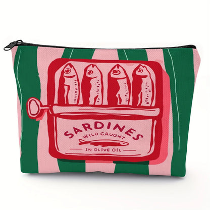 Lightweight & Durable Unisex Makeup Bag – Vintage Sardines Olive Oil Design