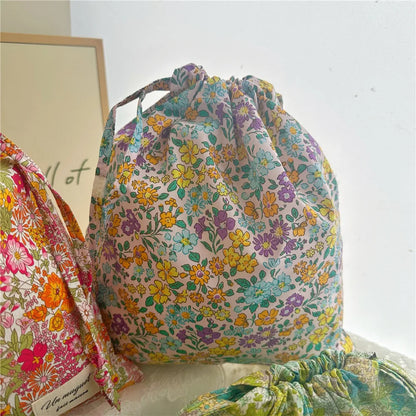 Portable Organizer Cotton Makeup Bag Travel Underwear Clothing Drawstring Bags Flower Print Mom Bags Cosmetic Bags