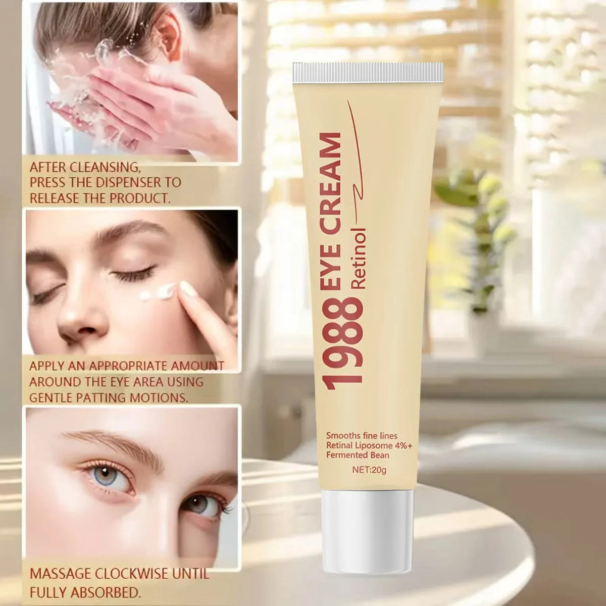 1988 Retinol Eye Cream with Hyaluronic Acid & Collagen - Light Texture, Moisturizes, Protects, Smooths Fine Lines