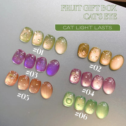12ML 2025 New Guava Cat Eye Nail Gel Polish - Grape Green Shade with Whitening Effect, Dual-Light Glass Bead Cat Eye Finish