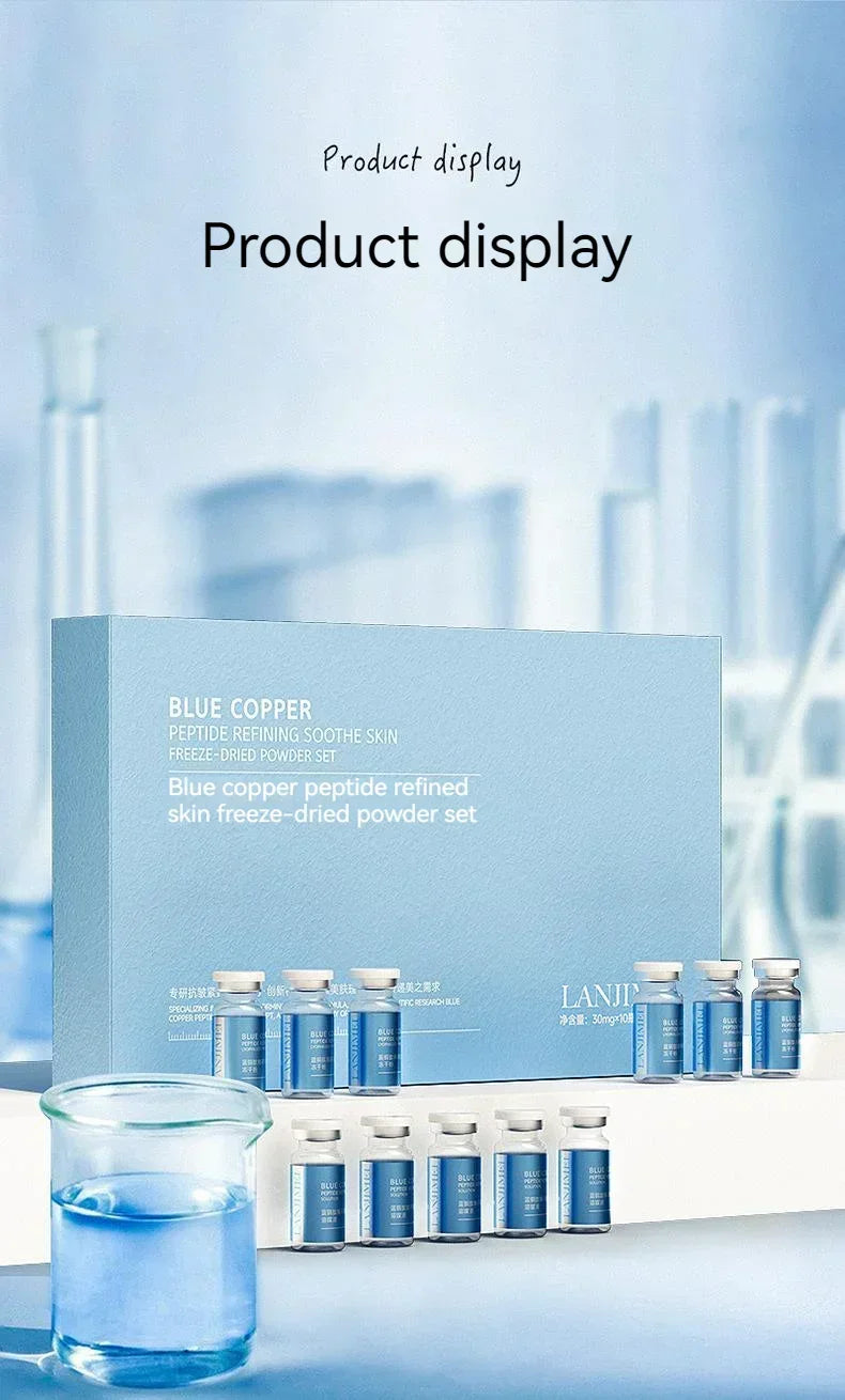 Blue Copper Peptide Freeze-Dried Powder Set Oligopeptide Anti Wrinkle Essence Shrink Pores Acne Treatment Skincare Serum