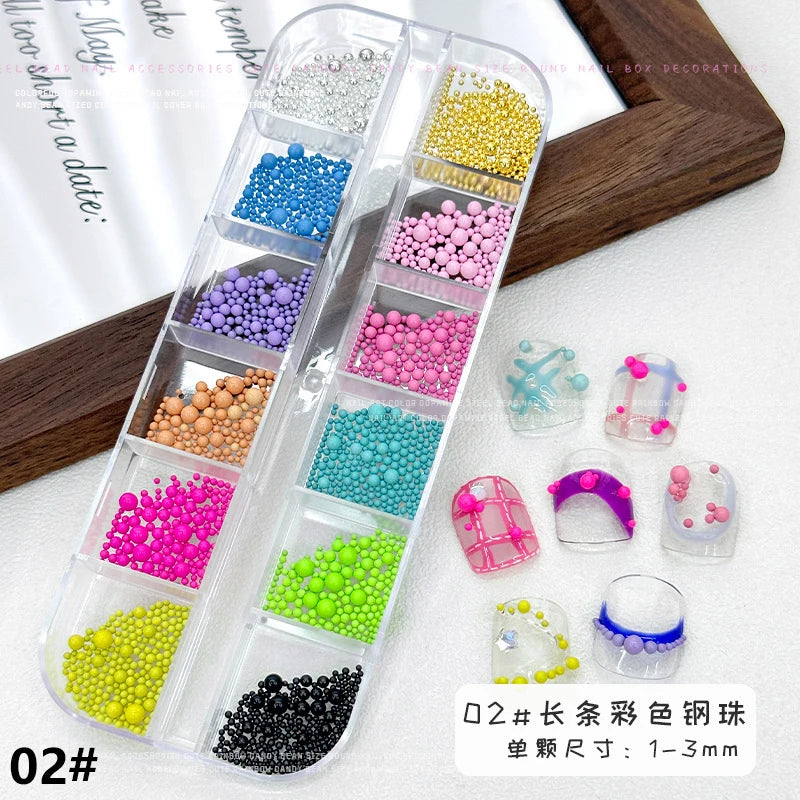Gun Black Square Rivet Metal Round Ball Cone Alloy Fork Spoon Punk Stars Bowknot Pearl Nail Art Accessories Decorations Manicure