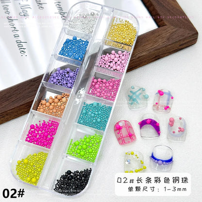Gun Black Square Rivet Metal Round Ball Cone Alloy Fork Spoon Punk Stars Bowknot Pearl Nail Art Accessories Decorations Manicure