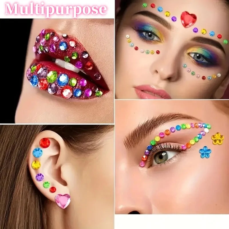 1-4pcs Colorful Makeup Rhinestone Stickers Party Shining Diamond Sticker Multipurpose DIY Glitter Gems for Face Hair Body Eye