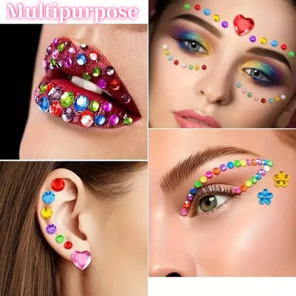 1-4pcs Colorful Makeup Rhinestone Stickers Party Shining Diamond Sticker Multipurpose DIY Glitter Gems for Face Hair Body Eye