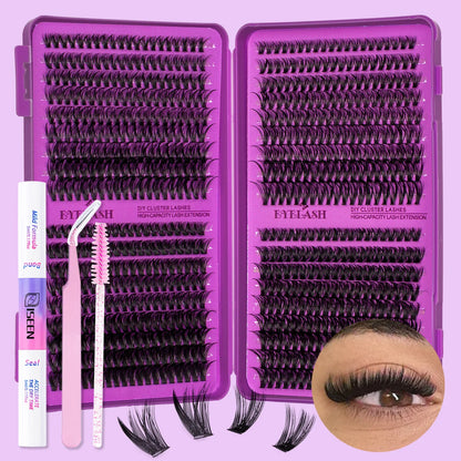 Lash Clusters Kit DIY Lash Extension Kit Large Capacity D Curl with Lash Bond And Seal And Eyelash Tweezers Makeup
