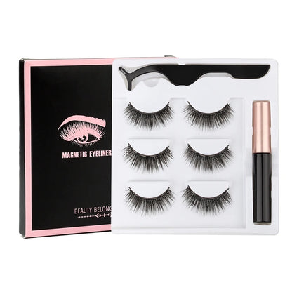 Hot 1/3Pairs Magnetic Eyelashes Soft False Lashes Repeated Use Mink Lashes Waterproof Liquid Eyeliner Tweezer Eyelash Makeup Set