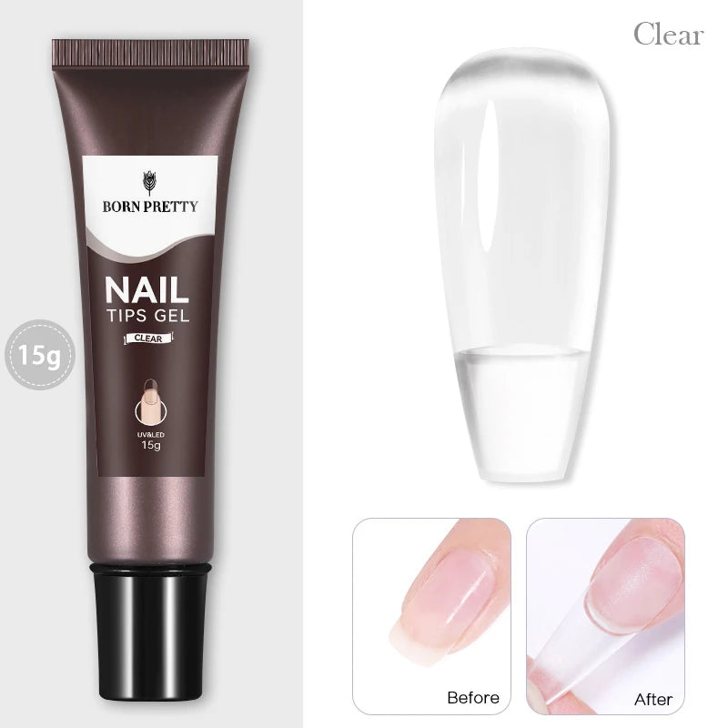 BORN PRETTY 15g Nail Tips Gel Nude Clear Transparent Nail Gel Soak Off UV LED Nail Art Gel Varnish Function Gel Nail Extension