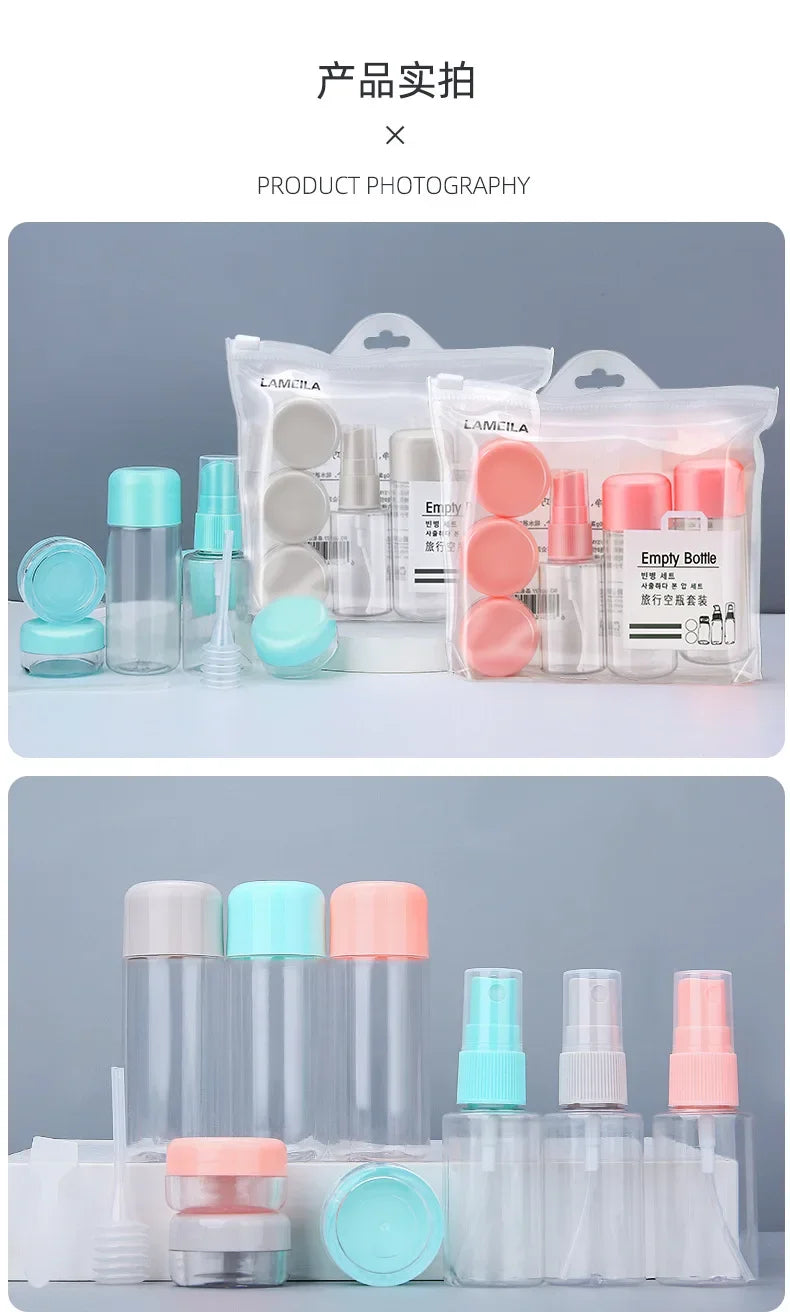 8 Piece Set Beauty Skincare Travel Bottles Perfume Spray Bottle Shampoo Facial Cleanser Lotion Bottle Eye Face Cream Boxes