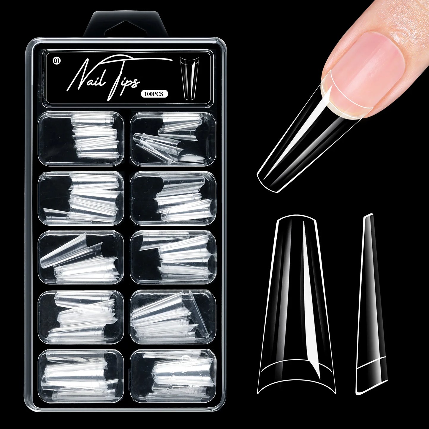 100pcs False Soft Gel Nail Tips Half/Full Cover Double-Use Press On Acrylic Nails Almond Coffin Stiletto Fake Nails Supplies