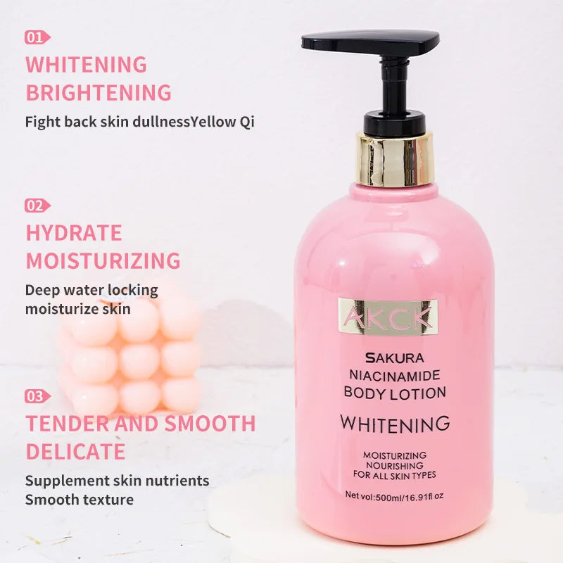 500ml Sakura Niacinamide Body Lotion Smooth Hydrating Improving Dry Moisturizer Whitening Skin Moisturizing Lotion Lightening