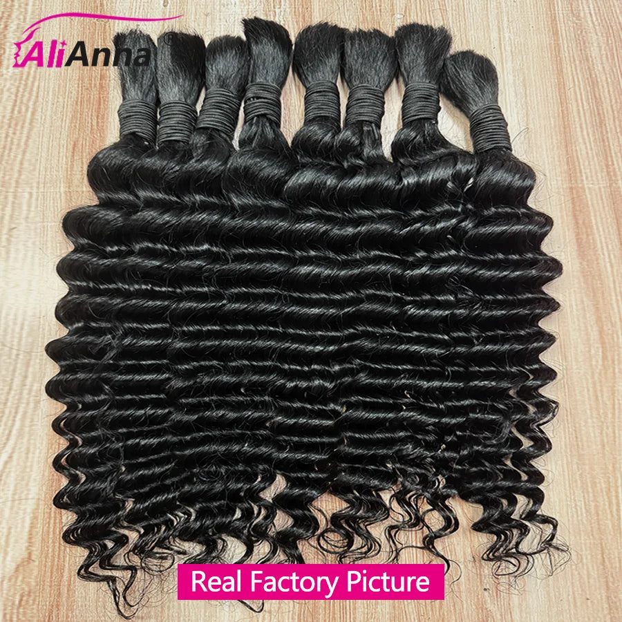 Boho Braids Human Hair Deep Wave Human Hair Braiding Hair 16-26 Inch Bulk Human Hair Bundles 50g/100g Culry Crochet Human Hair