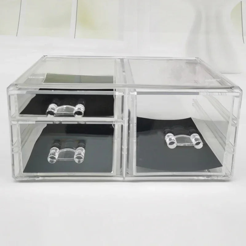 Table Transparent Plastic Makeup Organizer Multi-type Drawers Skincare Product Storage Box 3 Layers Case