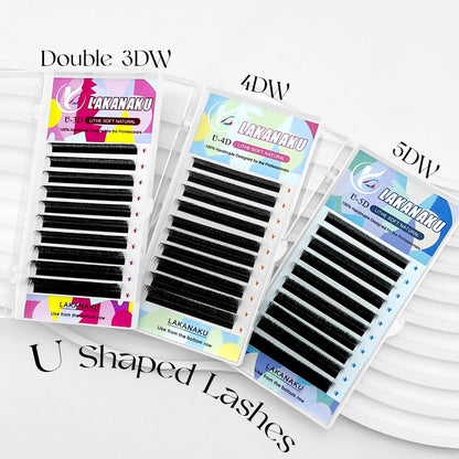LAKANAKU 2D UU YY Lashes 3D 4D 5D W Fibras Tecnologicas Pestañas Shape U Eyelash Extension De Cils Premade Fans Lashes Extension
