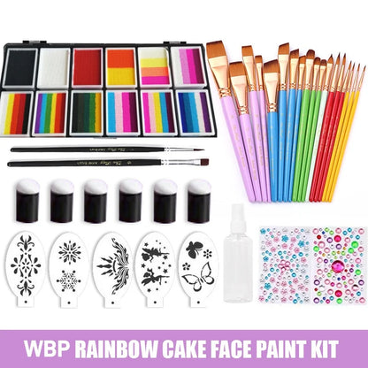 Professional Water Activated 12 Colors Rainbow Cake Face Painting Set With Brush Body Art Makeup Kit For Kids Halloween Chrismas