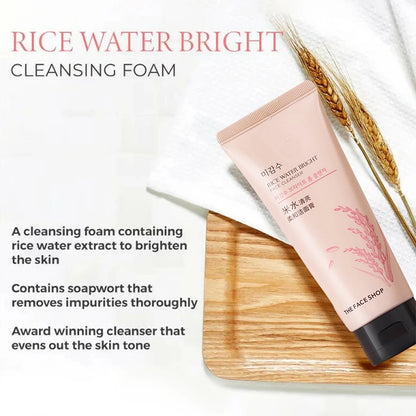 THE FACE SHOP RICE WATER BRIGHT FACE CLEANSER 150g,Smooth & Rich Lather,Gentle & Non-Tightening,Hydrating,K-Beauty,Korean Makeup