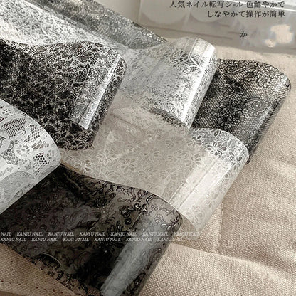 10 Rolls/Box New Black&White Lace Nail Transfer Stickers Sexy Lace Flower Full Wraps Nail Decals DIY French Manicure Decorations