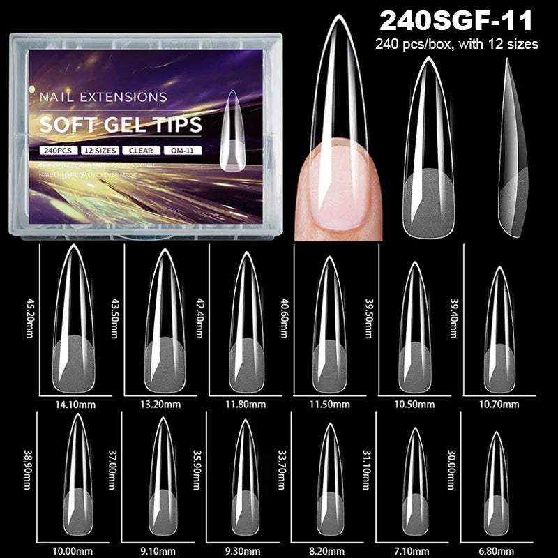 Luxury False Nail Tips Soft Gel Fingertip Semi-matte Capsules Almond French Coffin Full Cover Artificial Fake Nails Extension