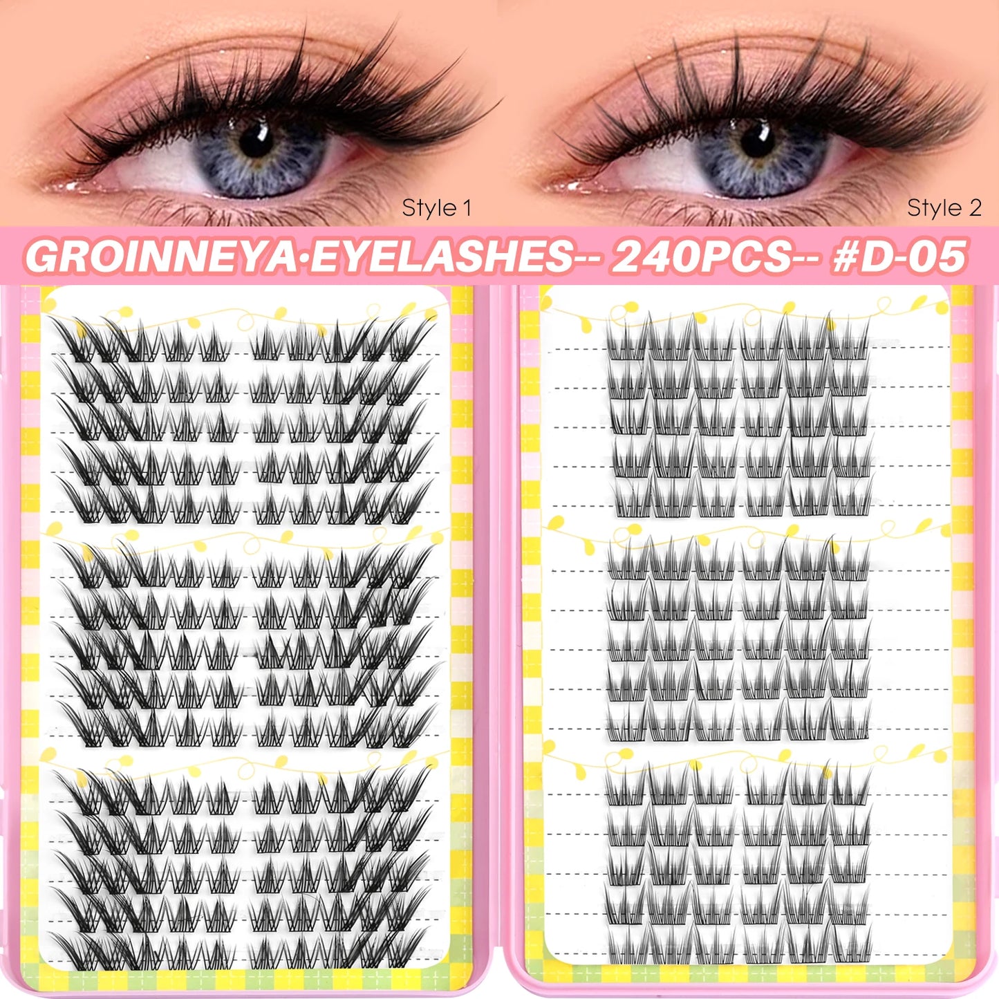 GROINNEYA Lash Clusters 30Rows DIY Natural Manga Eyelashes Mixed Tray Individual Lashes Natural Volume Eyelash Extension Makeup