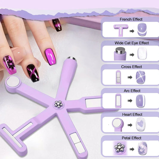 Multi-Functional Starfish Nail Magnet 8-in-1 Nail Art Tool Strong Magnetic Force Stick Anti-Fall Silicone Cover Cat Eye Manicure