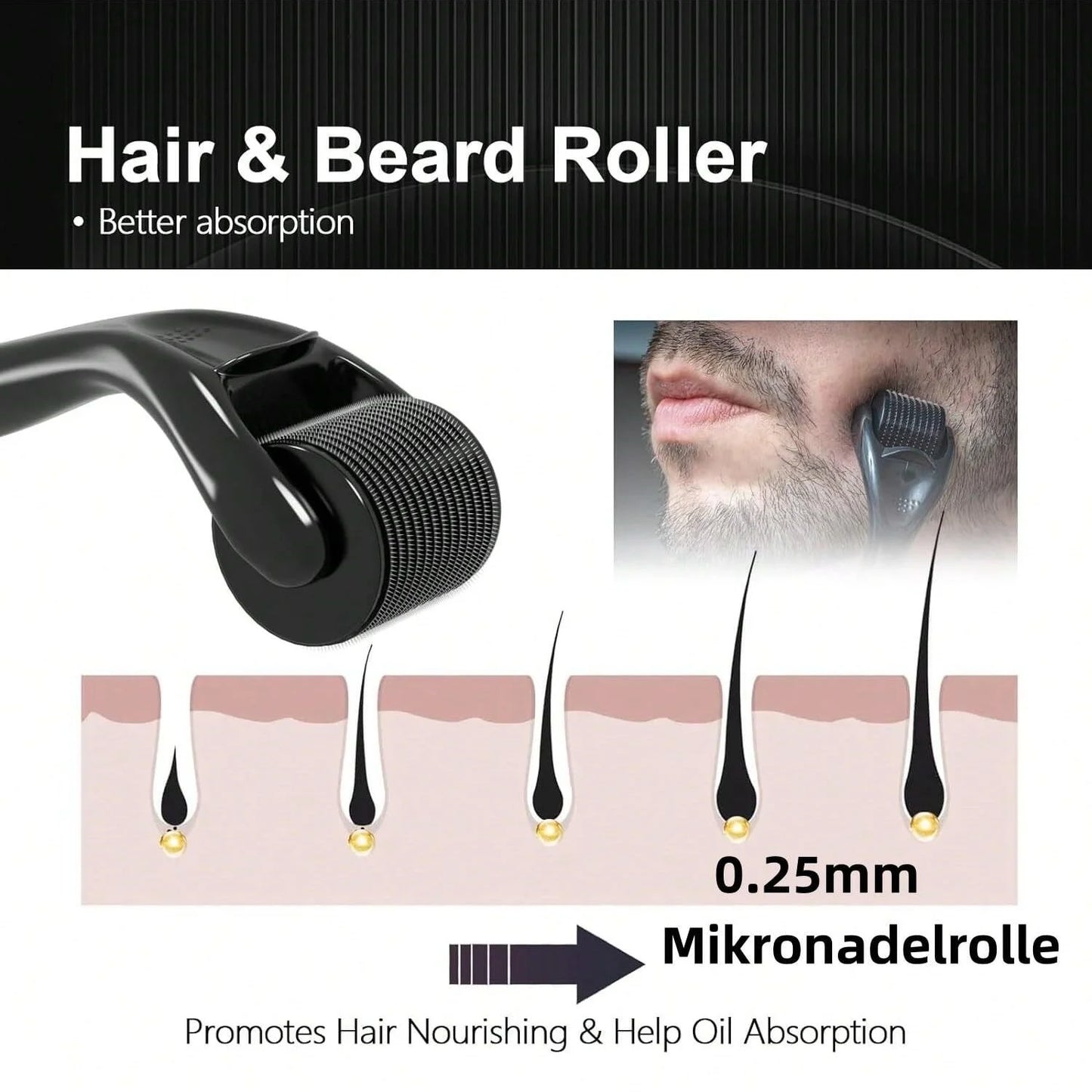 Men's Beard Care Kit with 0.25mm Beard Roller Comb Storage Bag Moisturizing Gentle Beard Grooming Tools