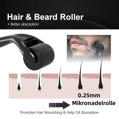 Men's Beard Care Kit with 0.25mm Beard Roller Comb Storage Bag Moisturizing Gentle Beard Grooming Tools