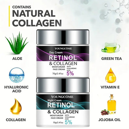 Retinol & Collagen Day Night Moisturizer with Hyaluronic Acid - Hydrating Face Cream for Tender Skin | All Skin Types Organic Fo