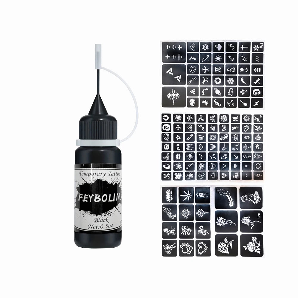 Long-Lasting Temporary Tattoo Inks with 3 Tattoo stickers Kit,Freehand Painting Gel for Makeup Trend Party Tattoos for Face Body