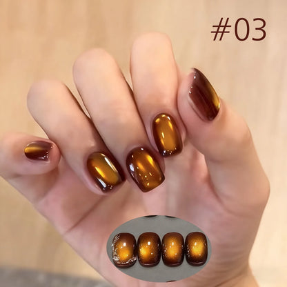 10ML 1-10PCS 2025 New Sunset Cat's Eye Nail Polish Series Amber Glass Beads Magnet Gel Nail Polish Nail Art Gold Brown Nails