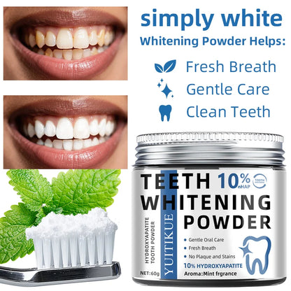 Professional 10% Hydroxyapatite Tooth Powder for Whitening & Deep Cleaning, Mint Fresh Breath, 60g