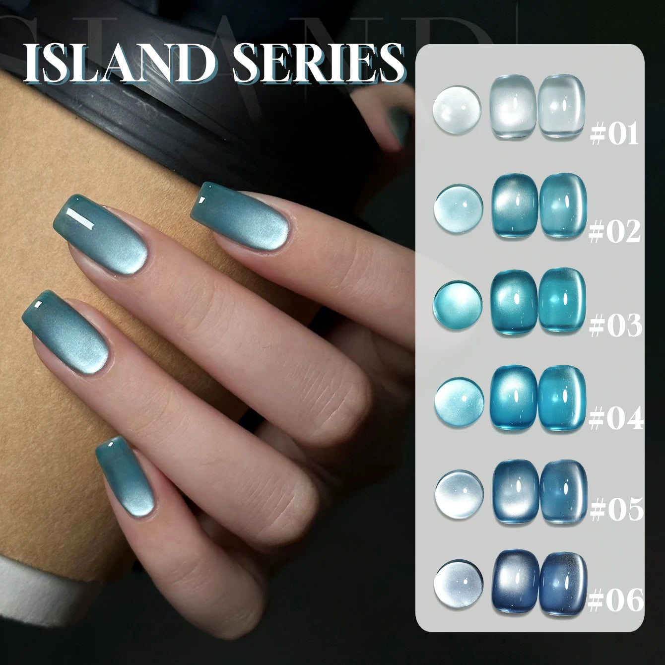 12ML 1-6PCS Blue Glass Bead Island Magnetic Moonlight Cat Eye Gel Nail Polish 2025 New Style Popular Gel Polish Nail Supplies