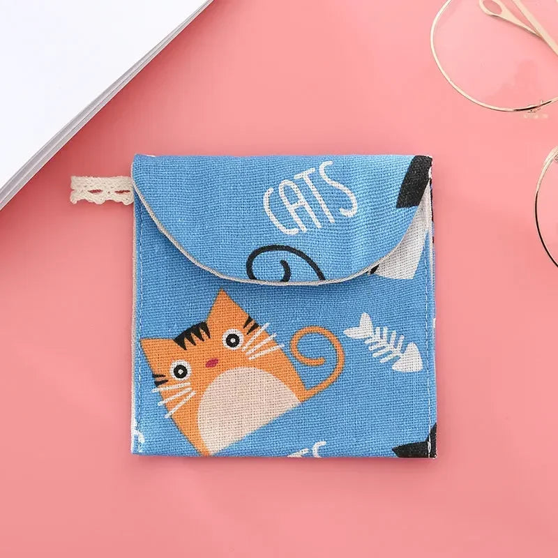 Embroidered Letter Tampon Storage Bag Sanitary Pad Pouch Girls Cosmetic Bags Makeup Lipstick Key Earphone Data Cables Organizer