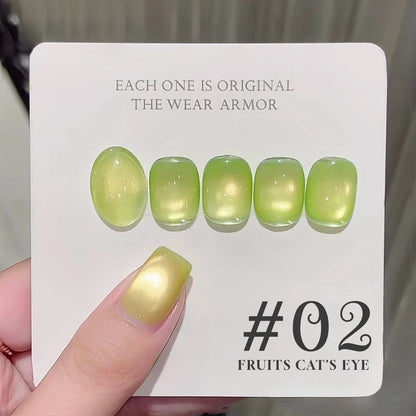 12ML 2025 New Guava Cat Eye Nail Gel Polish - Grape Green Shade with Whitening Effect, Dual-Light Glass Bead Cat Eye Finish