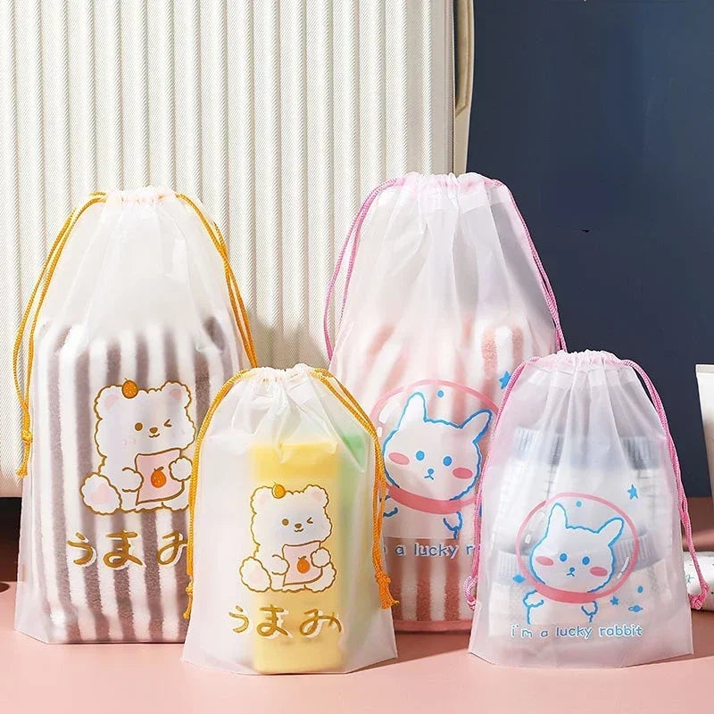 1pc Cute Cartoon Clear Drawstring Storage Bags Women Girls Transparent Bathroom Organizer Towel Brush Cosmetic Makeup Bags