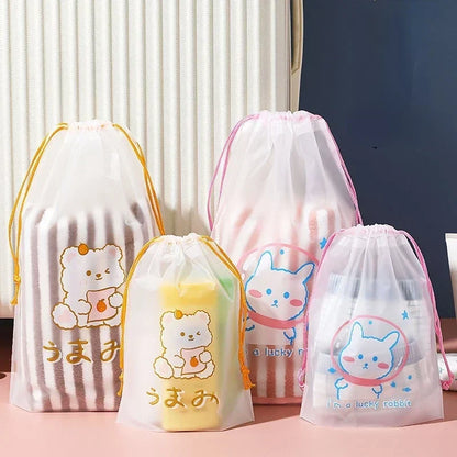1pc Cute Cartoon Clear Drawstring Storage Bags Women Girls Transparent Bathroom Organizer Towel Brush Cosmetic Makeup Bags