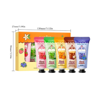 Fruit Milk Tea Hand Cream Gift Set - Intense Hydration & Crack Prevention for Winter, Soothing Dry Skin with Sweet Scent ,Travel