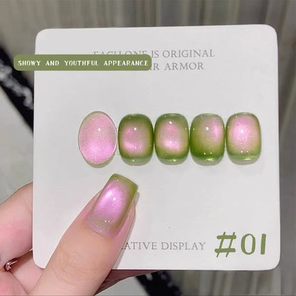 12ML 2025 New Guava Cat Eye Nail Gel Polish - Grape Green Shade with Whitening Effect, Dual-Light Glass Bead Cat Eye Finish