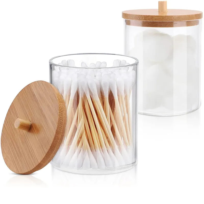 Acrylic Storage Box Bathroom Jar Makeup Organizer Cotton Pads Swab Holder Dispenser with Lid