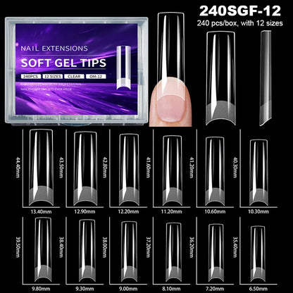 Luxury False Nail Tips Soft Gel Fingertip Semi-matte Capsules Almond French Coffin Full Cover Artificial Fake Nails Extension