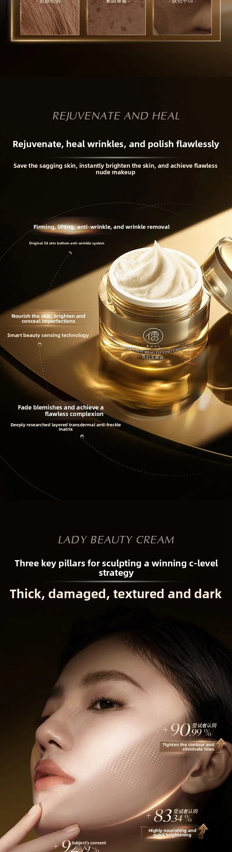 RUYI Noble Lady Cream Nude Makeup Firming Brightening Moisturizing Anti-wrinkle Concealing Natural Face Cream Beauty Skin Care