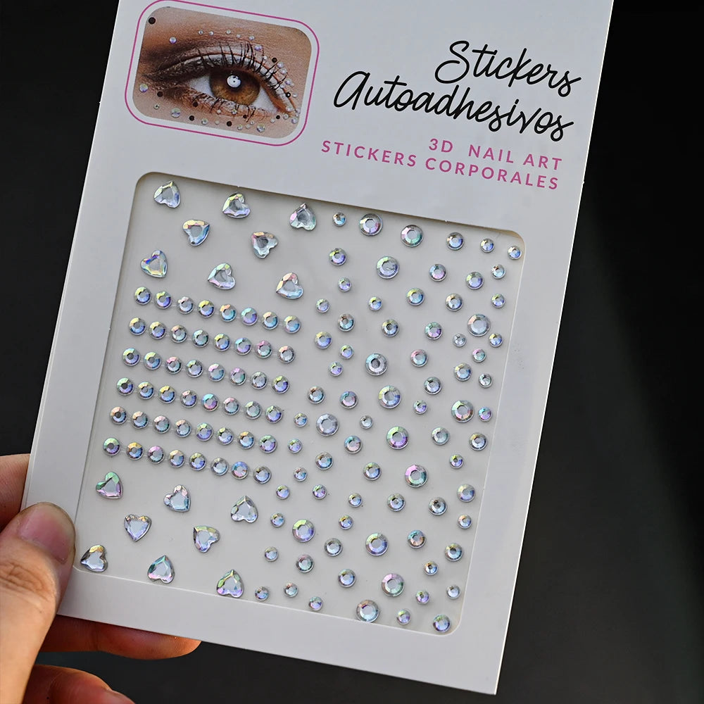 132/162/216/900pcs Coorful Diamonds Tattoos Stickers 3/4/5/6mm Face Rhinestones Tattoo for Party Body/Eye Makeup Gem Accessories