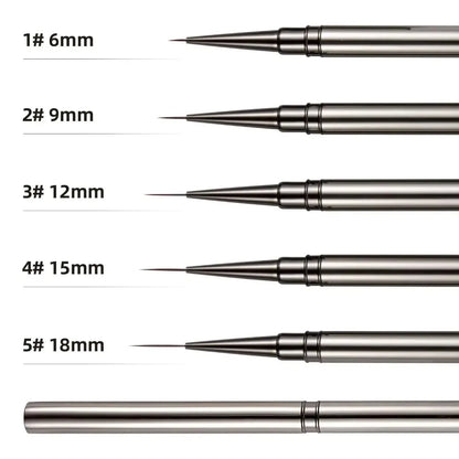 5PCS 6/9/12/15/18mm Nail Liner Brush Set Drawing Lines Stripe Painting Flower Pen Nail Art Manicure Metal Handle Brush Set